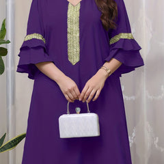  Abaya Dress Women's Plus Contrast Lace Panel Layered Sleeve V Neck Jal