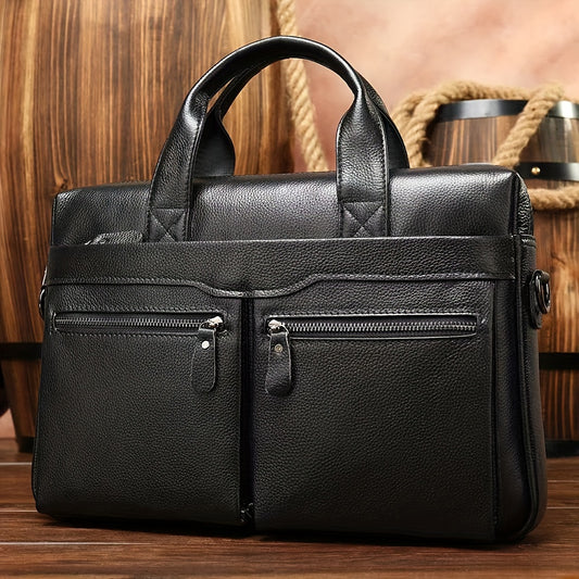 Waterproof Leather Men's Briefcase Adjustable Strap