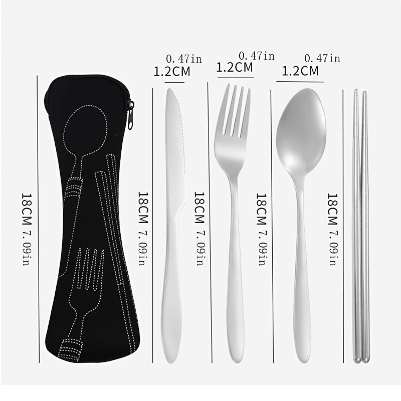 4pcs Stainless Steel Tableware Set Pointed Handle for Outdoor Travel Student