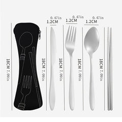 4pcs Stainless Steel Tableware Set Pointed Handle for Outdoor Travel Student