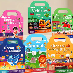 Reusable Sticker Books for Kids with Body Animals & Vehicles