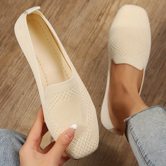 Women's Square Toe Knit Flats Soft Sole Slip On Ballet Flats