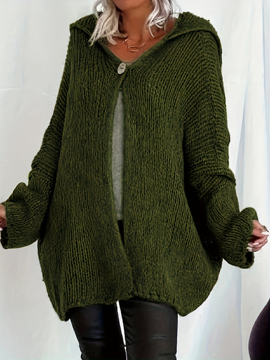  Casual Cardigan Solid Drop Shoulder Long Sleeve Hooded Cardigan
