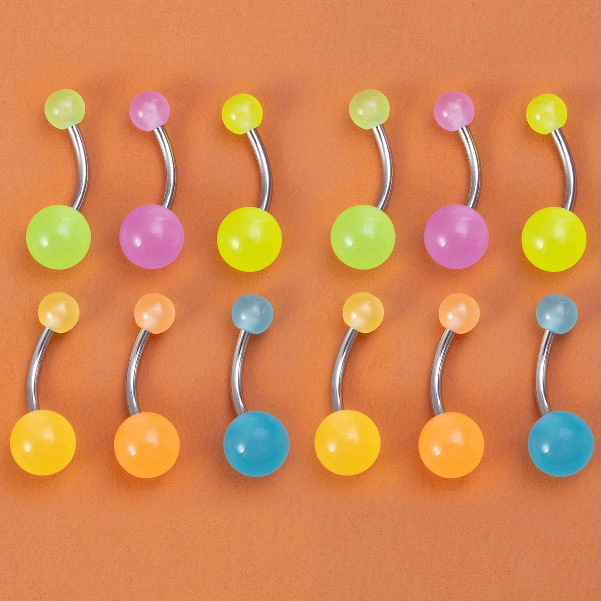 6 Pcs Glow Dark Belly Button Rings 14G Stainless Steel Sexy Body Piercing Jewelr