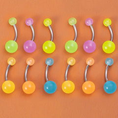 6 Pcs Glow Dark Belly Button Rings 14G Stainless Steel Sexy Body Piercing Jewelr