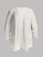  Solid Ruched Open Front Blazer