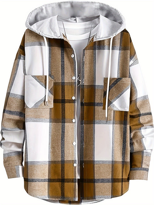 Men's Plaid Hooded Jacket Button Down Shirt