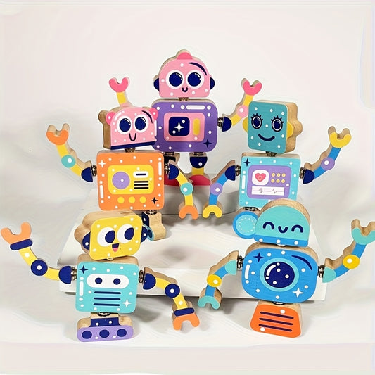 Wooden Robot Building Blocks Puzzle Toy Set 5pcs Interactive Robot Toys