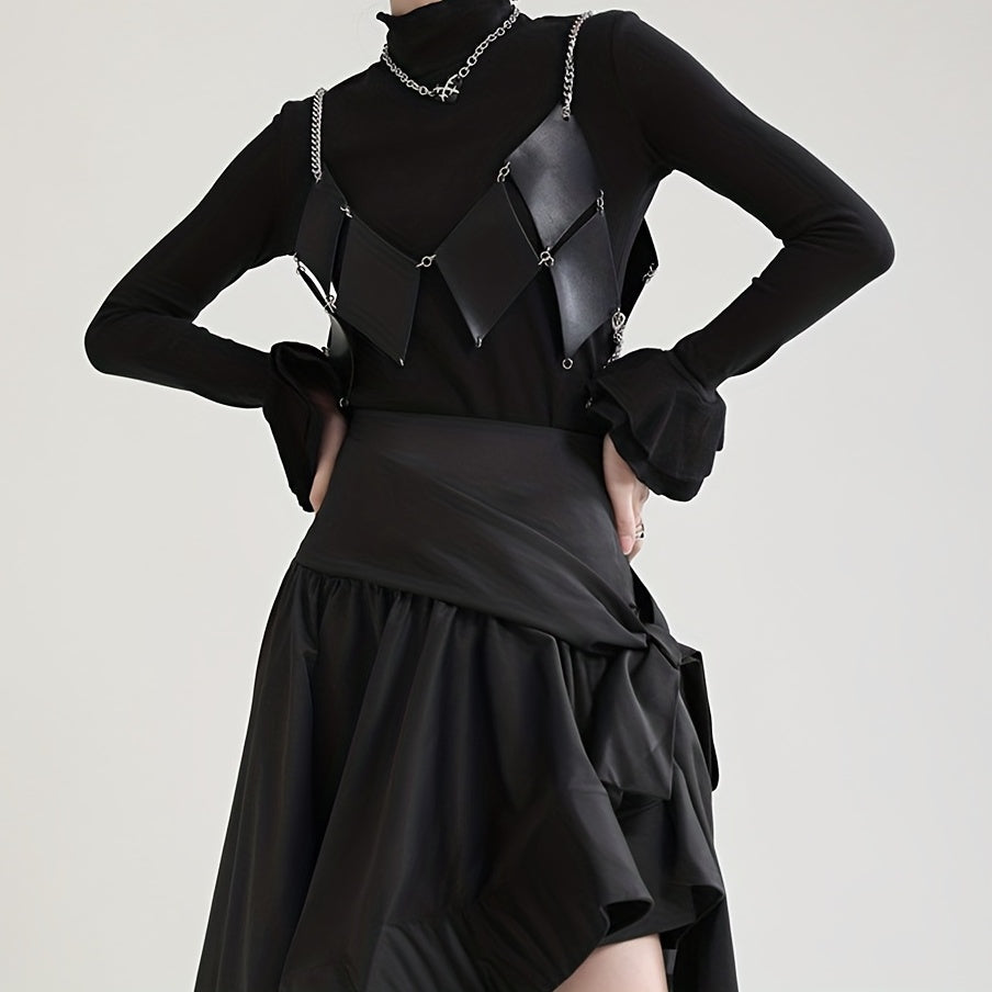 Stylish Rhombus Hollow Out Belt PU Leather Chain Suspenders