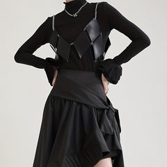 Stylish Rhombus Hollow Out Belt PU Leather Chain Suspenders