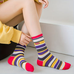 3 Pairs Colorblock Striped Socks Comfy & Funny Mid Tube Socks