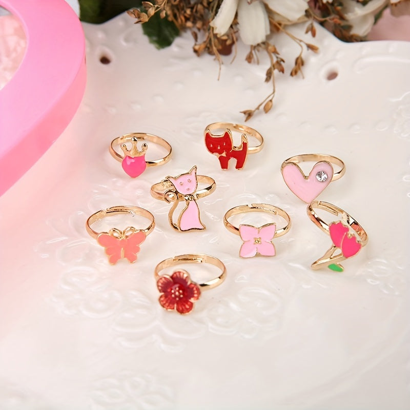 10pcs Cartoon Alloy Ring Holiday Party Girls Accessories