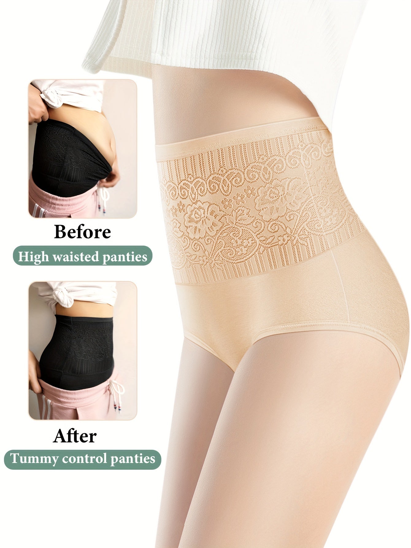 4pcs Jacquard Tummy Control Panties High Waist Intimates Briefs