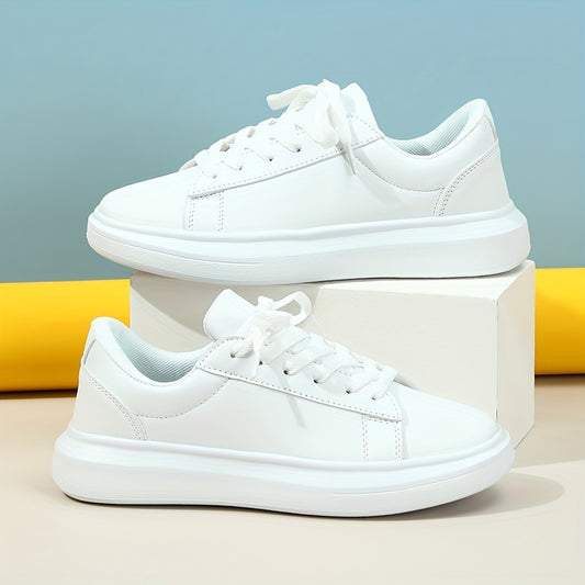 Minimalist Solid Sneakers Low Lace Up Round Toe Thick Bottom Shoes