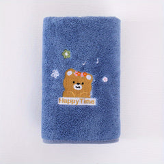 Cute Bear Embroidered Hand Towel, Quick Drying Coral Fleece Face Towel