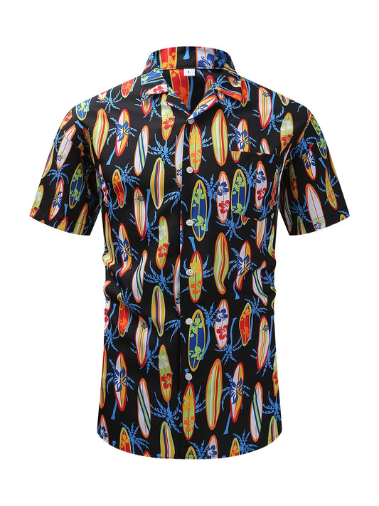 Surfboard Print Hawaiian Shirt Men s Casual Short Sleeve Summer Resort Top