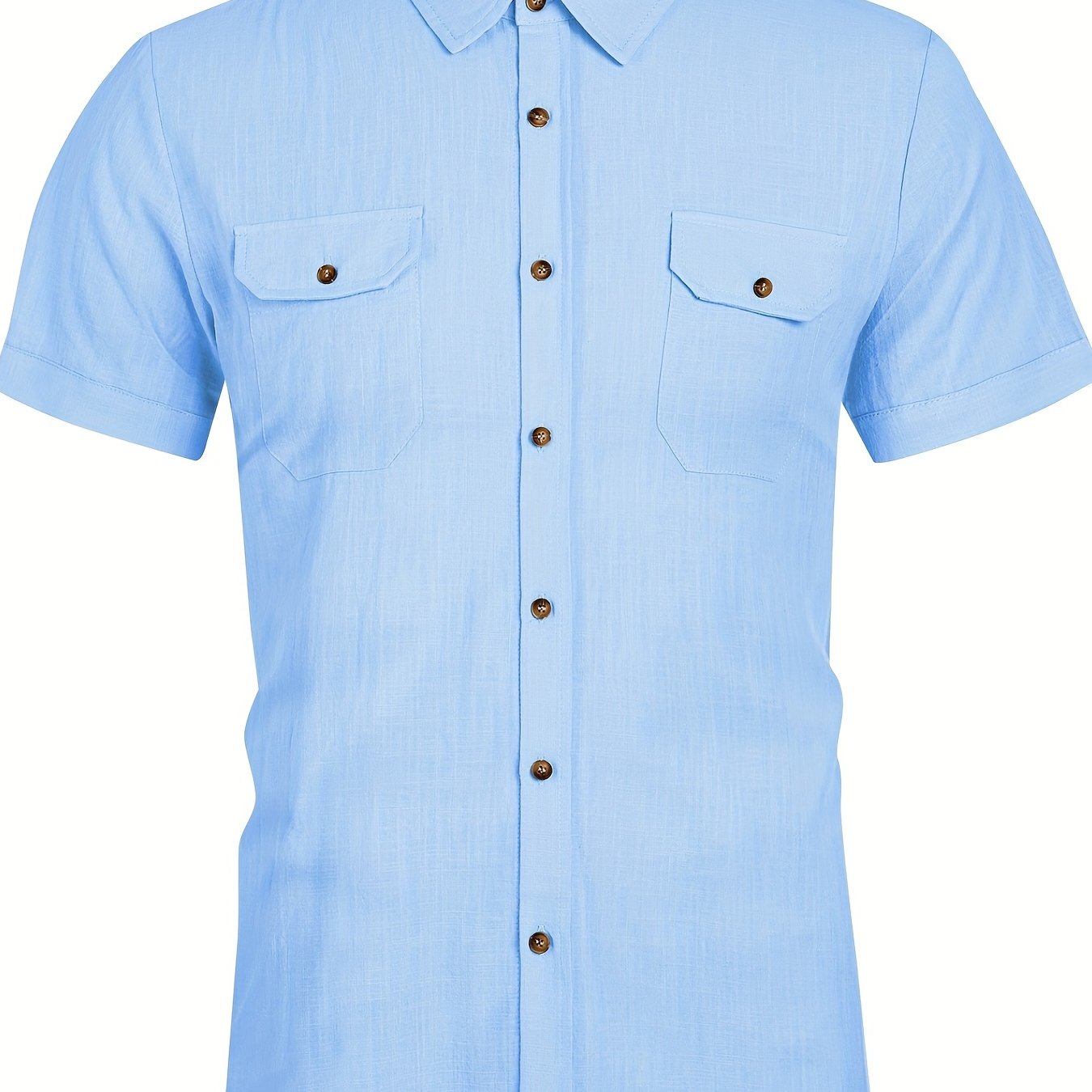 Men's Short Sleeve Casual Shirt with Chest Pockets for Summer
