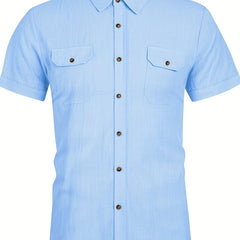 Men's Short Sleeve Casual Shirt with Chest Pockets for Summer