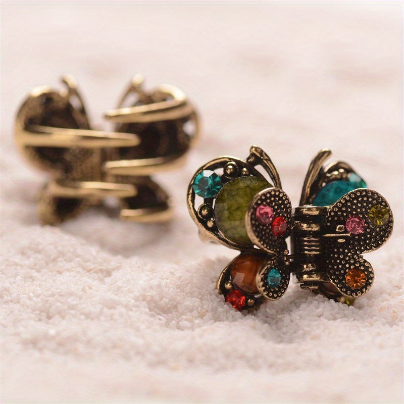 Vintage Rhinestone Hair Clip, Butterfly Shape, Small Claw Clip for Women