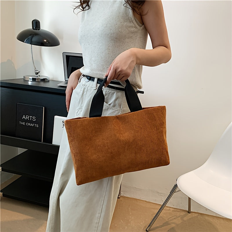 Stylish Solid Tote Bag Retro Style Casual Handbag
