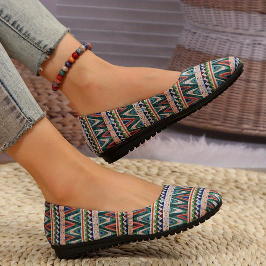 Women's Geometric Pattern Flat Shoes Slip On Closed Toe Comfortable Lightweight