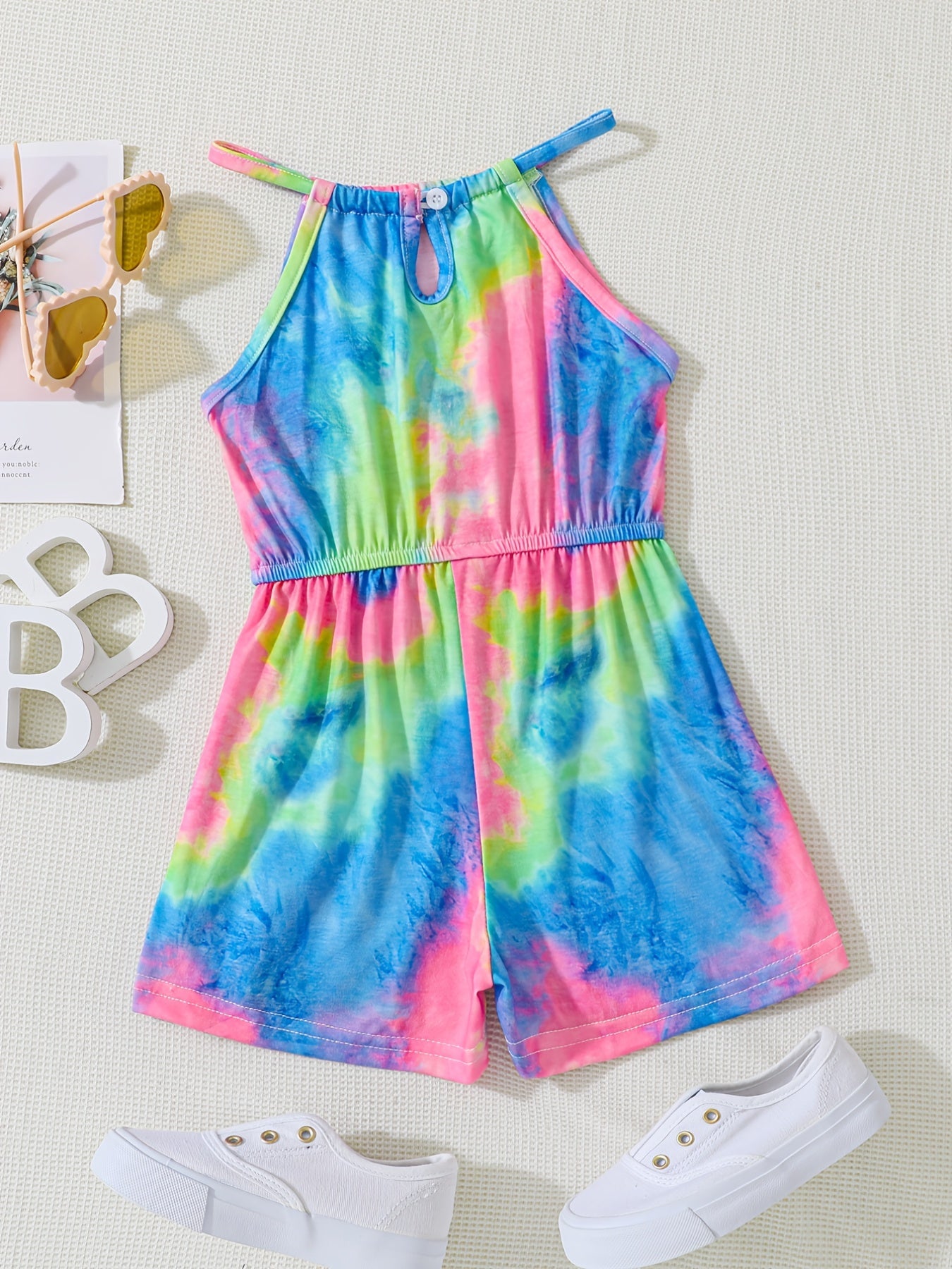 Girls Tie Dye Allover Print Halter Romper Jumpsuit