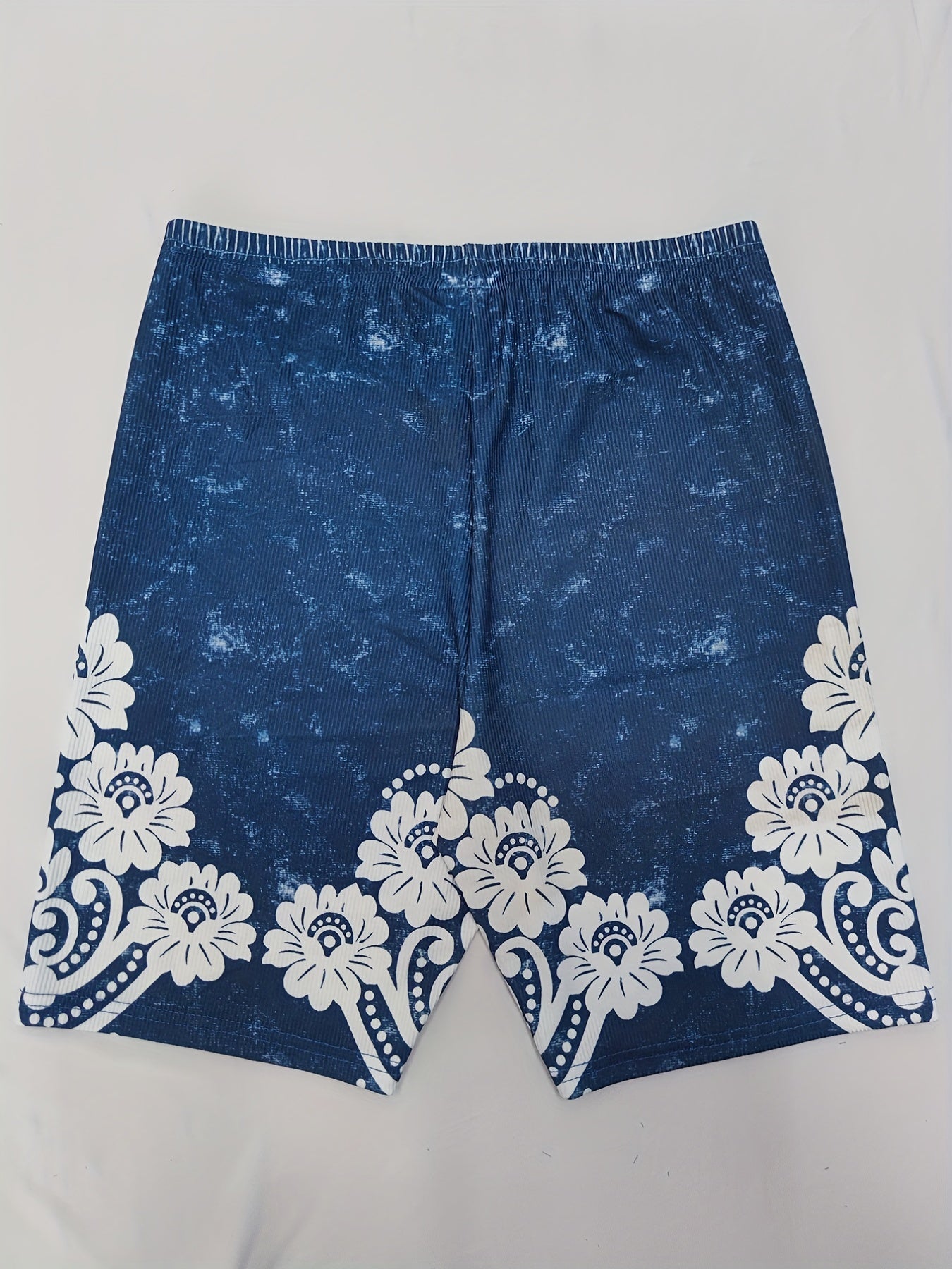 Floral & Denim Print Leggings Casual Leggings For Spring & Summer