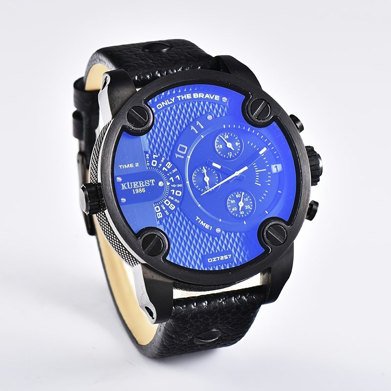 KUERST Dual Time Zone Large Dial Quartz Watch Waterproof Sports Watch