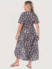 Floral Print Short Sleeve V Neck Layered Maxi Dress