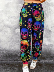 Skull Print Elastic Tapered Goth Pants Plus Size