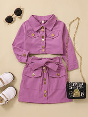 Girls Long Sleeve Top & Skirt Set with Belt