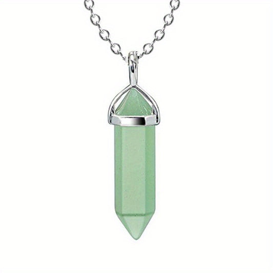Vintage Silver Quartz Crystal Necklace Chakra Healing Point Pendulum Pendant