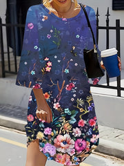  Casual Dress Women's Plus Floral Print Long Sleeve Smock Dress