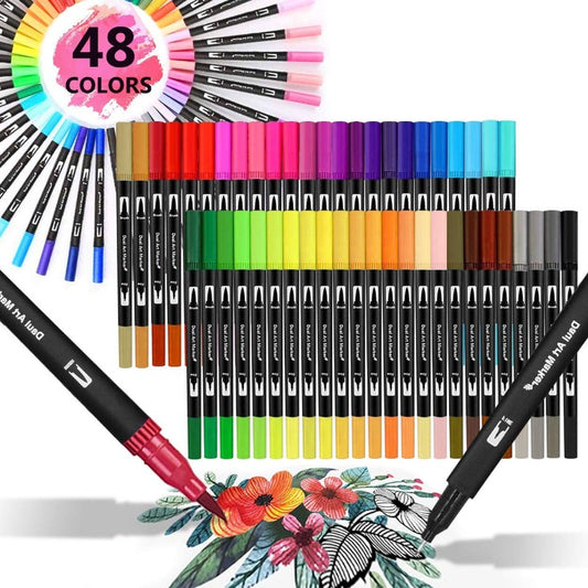 48 Dual Tip Marker Brush Pens for Coloring Books Drawing Calligraph