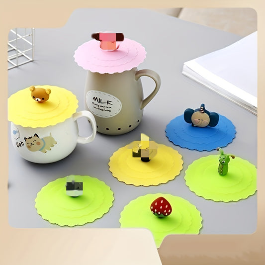 1pc Cartoon Cup Cover Reusable Heat Resistant Leakproof Dustproof Lid Caps