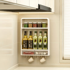 3 Tier Wall Mount Kitchen Storage Rack with Drawer and Punching Shelf