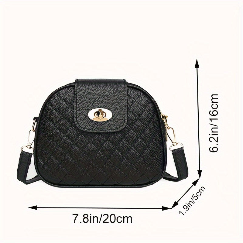 Embroidered Round Shoulder Bag Quilted PU Leather Crossbody