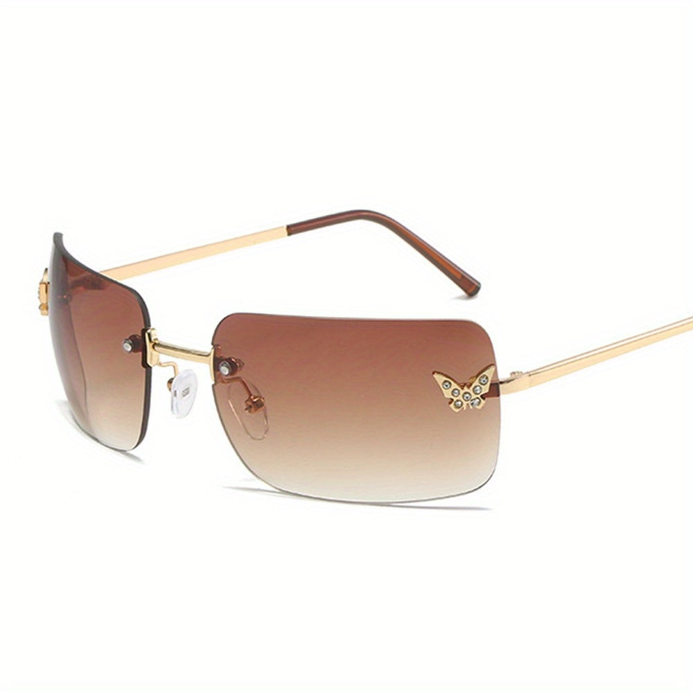 Y2K Butterfly Rimless Sunglasses Gradient UV400 Sun Shades for Women