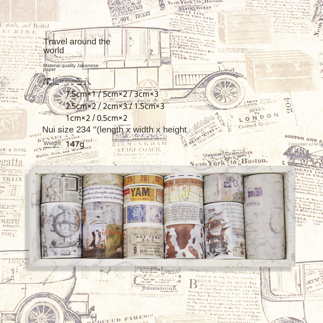 18 Piece Vintage Tape Set Travel Scenery Alphabet Animals & More