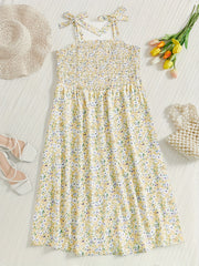  Ditsy Floral Print Shirred Tie Shoulder Cami Dress