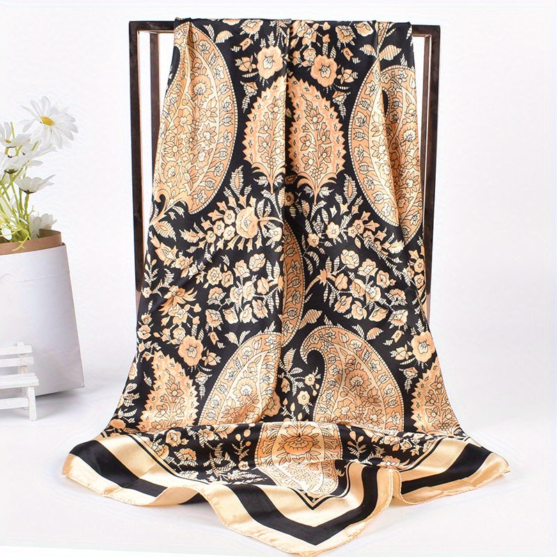 Boho Paisley Print Bandana Vintage Silk Square Scarf Casual Satin Shawl