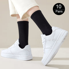 10 Pairs Solid Socks Comfy & Breathable Women's Stockings & Hosiery