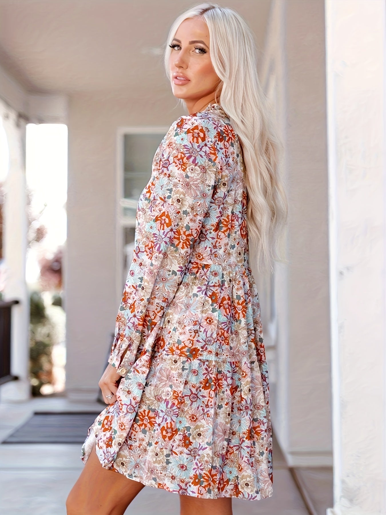  Ditsy Floral Print Boho Dress