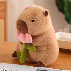 Capybara Plush Toy with Flower - Brown Plush