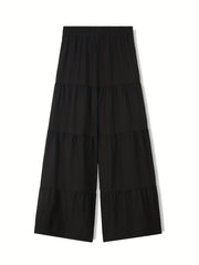 Women's Plus Solid Elastic High Rise Wide Leg Trousers