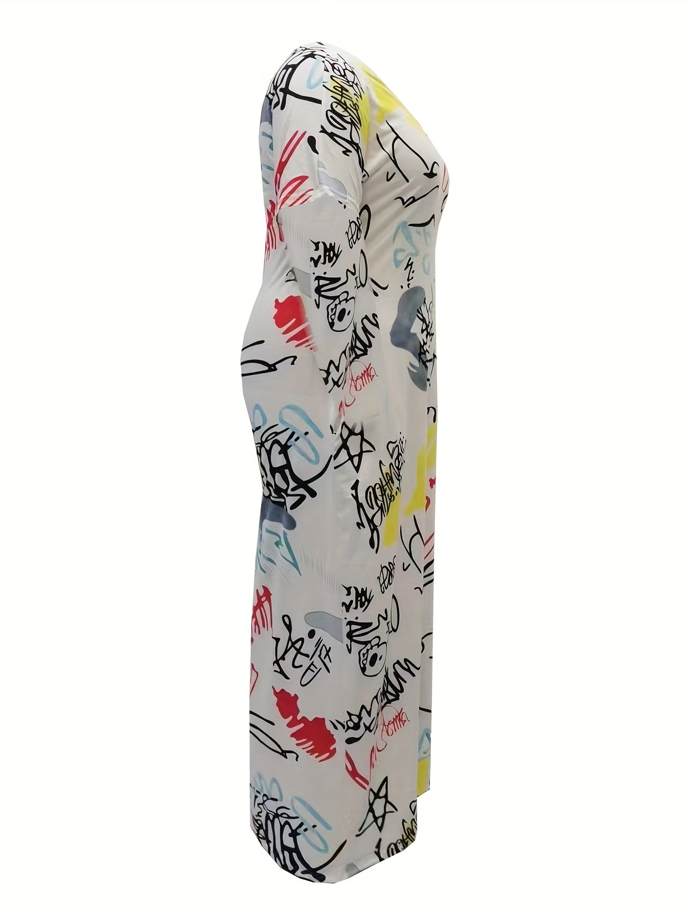  Women's Graffiti Print Maxi Dress With Pockets