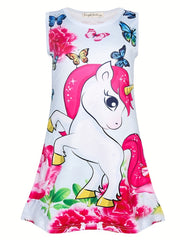 Toddler Girls Unicorn Graphic Tank Dress For Party