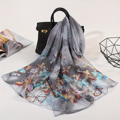 Butterfly Print Chiffon Scarf Tie Dye Gradient Shawl