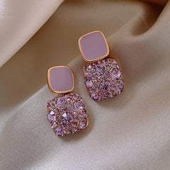 Purple Rhinestone Pendant Earrings Vintage Jewelry For Women Girls