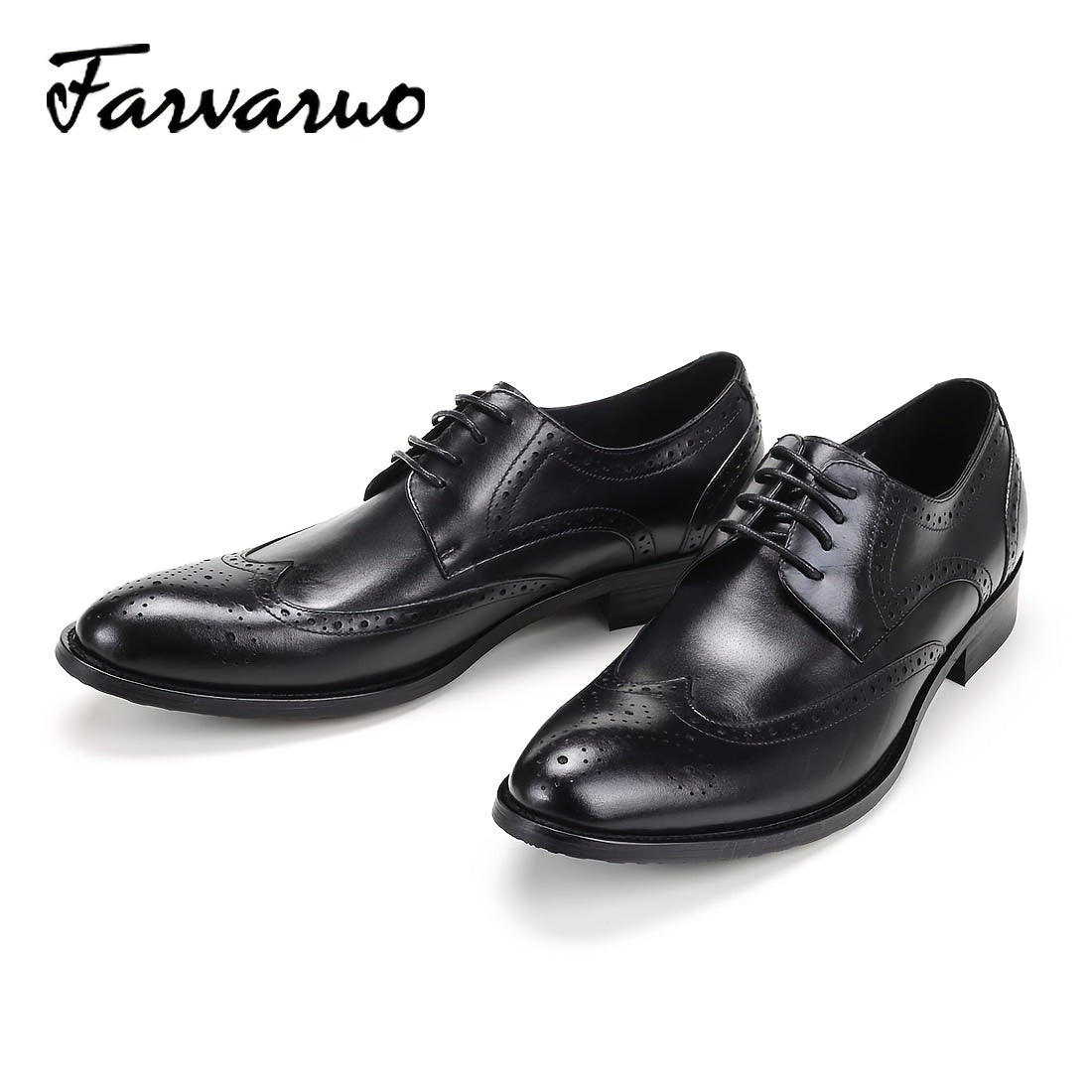 FARWARWO Men's Leather Wing tip Brogue Pointed Toe Derby Shoes